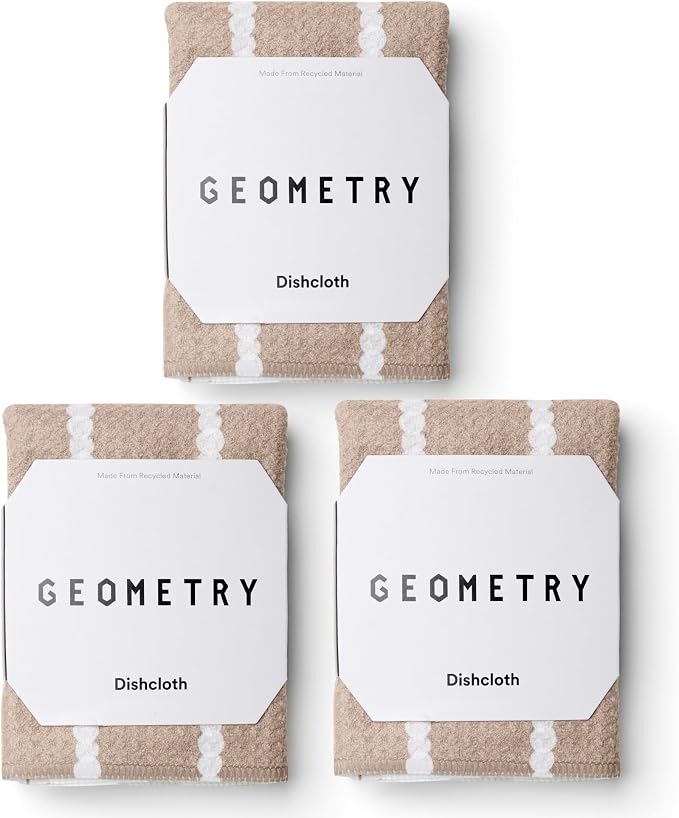 GEOMETRY Dishcloth – Evergreen Collection – Quick-Dry, Ultra-Absorbent, Reusable Microfiber Kitchen Towels for Drying & Cleaning - Pebble Play - 3-Pieces