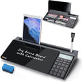 SELEAD Desktop Glass Whiteboard with Calculator, Dry Erase Board Computer Pad Keyboard Stand with Organizer Drawer for Home, School, Office Desk Accessories, Black