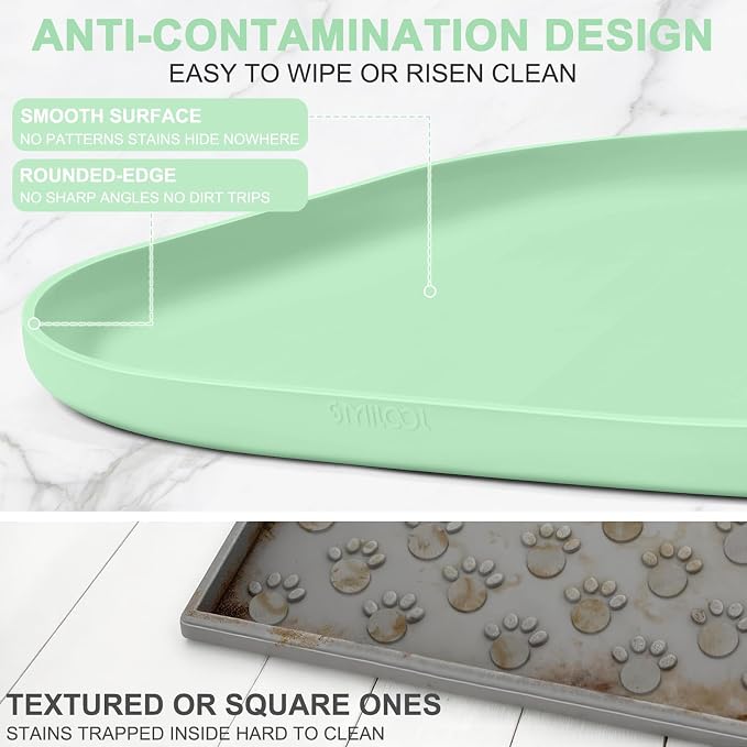 SMILOOL Waterproof Silicone Pet Food Mat with Raised Edge for Dog & Cat | 22" x 14" Non-Slip Pet Feeding Mats with Lip for Food & Water Bowl, Food Grade, Easy Cleaning, Mint Green