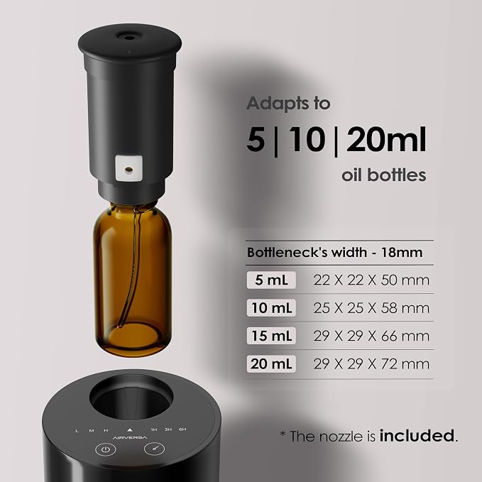 Airversa Waterless Essential Oil Diffuser Starter Kit with 2 x 30mL Fragrance Oil, Battery Operated Mini Scent Air Machine Portable Diffuser for Home Car Office Room, Black AN6 2 Packs Kit