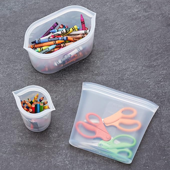 Zip Top Reusable Food Storage Bags | Sandwich Bag [Peach] | Silicone Meal Prep Container | Microwave, Dishwasher and Freezer Safe | Made in the USA