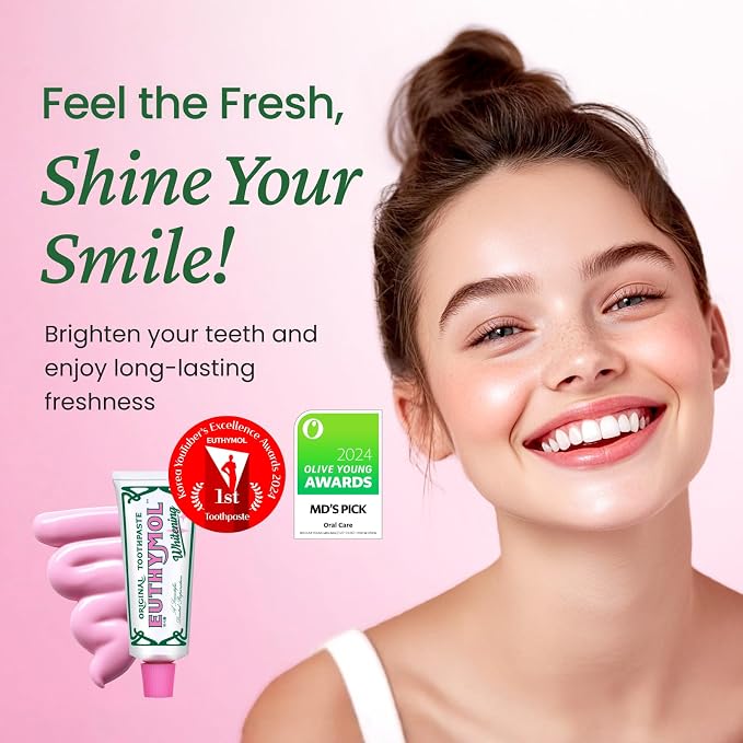 EUTHYMOL Whitening Toothpaste, Stain Removal in 2weeks | 3.7 floz*2 (2Pack) | Whitening Toothpaste for sensitive Gum & Teeth, Stain Removal in 2 Weeks, Bad Breath, Cavity Prevention, Aluminum Tube