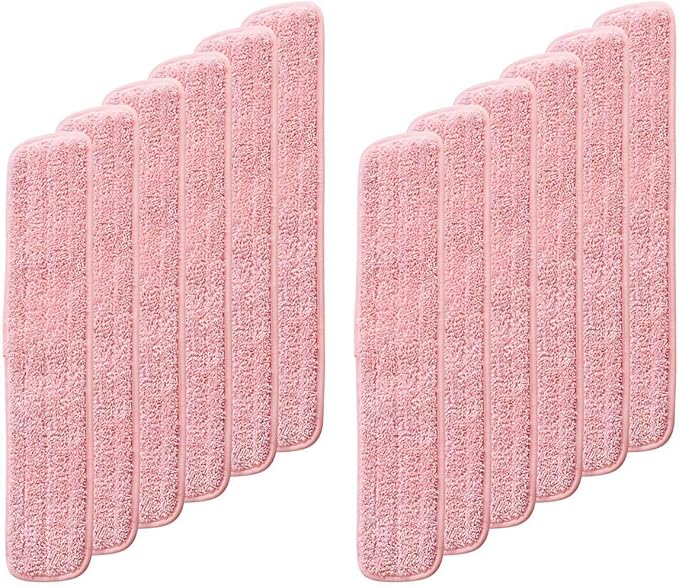 Washable Microfiber Mop Pad Refill, 12 Pack 24 inch Flat Mop Pads, Commercial Reusable Mop Pads for Wet and Dry Cleaning, Squeeze Cleaning Mop Heads Replacement