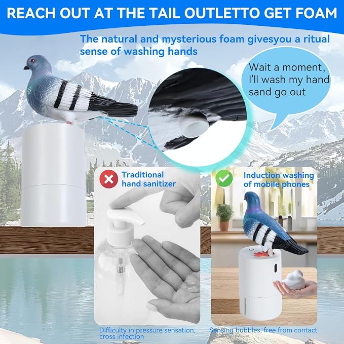 Peace Bird Foam Soap Dispenser-Pigeon and Bald Eagle Shaped Foam Hand Washer, Suitable for Kitchen and Bathroom, Automatic Liquid Soap Dispenser, Touchless Battery Powered Hand Washer (Pigeon (Gray))