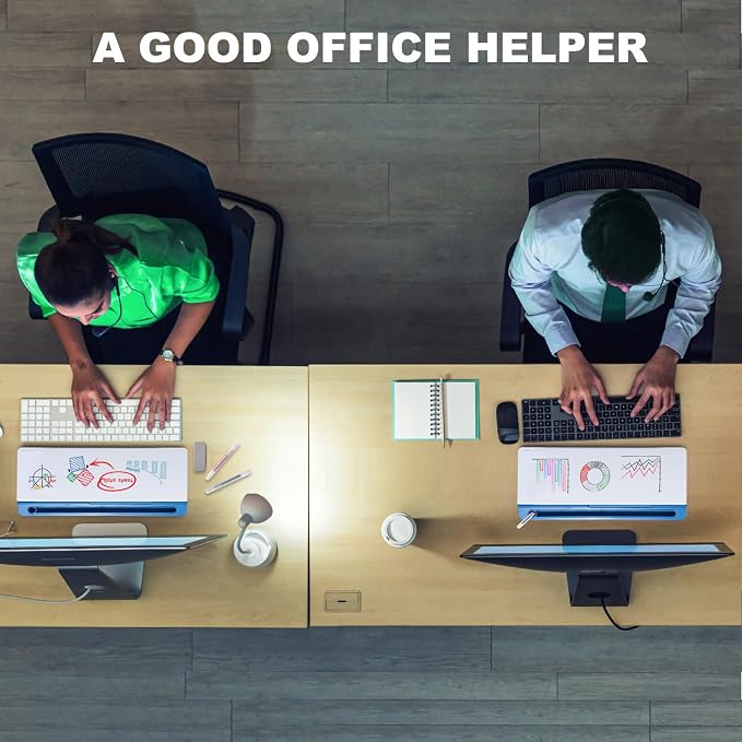 TSJ OFFICE Desktop Whiteboard Dry-Erase-Board - Computer Keyboard Stand White Board Surface Pad with Drawer, Desk Organizers with Accessories for Office, Home, School Supplies - Blue