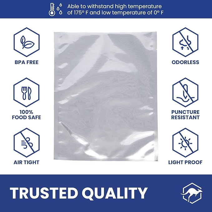 Wallaby 100ct Multi-Size Mylar Bags, 400cc Oxygen Absorbers, 10 Mil Thickness, 1-Gal 10x14, 1-Qt 8x12, 1/2-Pt 6x8, Heat-Sealable, Airtight, Flat, Silver