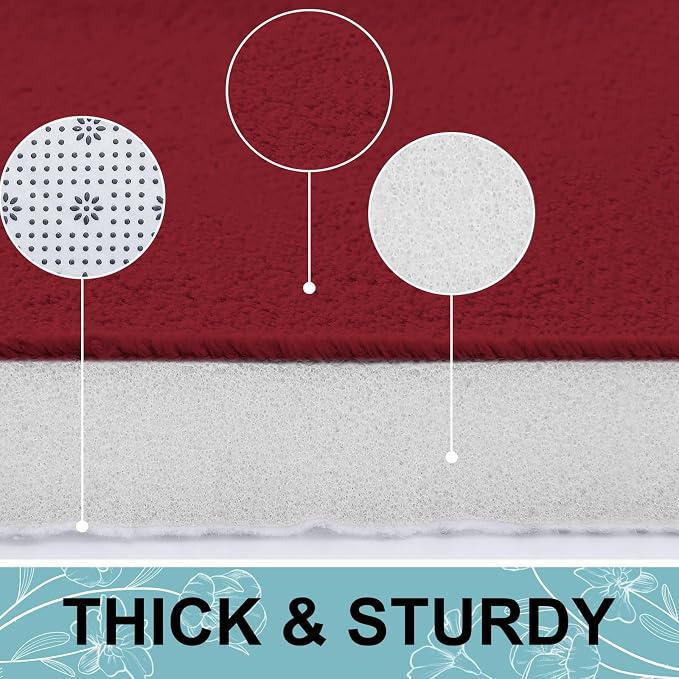 Smiry Memory Foam Bath Mat 24x16, Extra Soft and Absorbent Bathroom Mats, Non Slip Washable Carpet for Floor, Shower and Tub, Red
