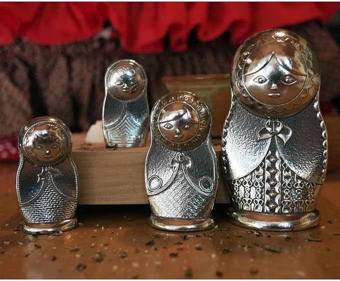 Matryoshka Russian Nesting Dolls 4-Piece Pewter Measuring Spoon Set by Roosfoos, Handmade in the USA