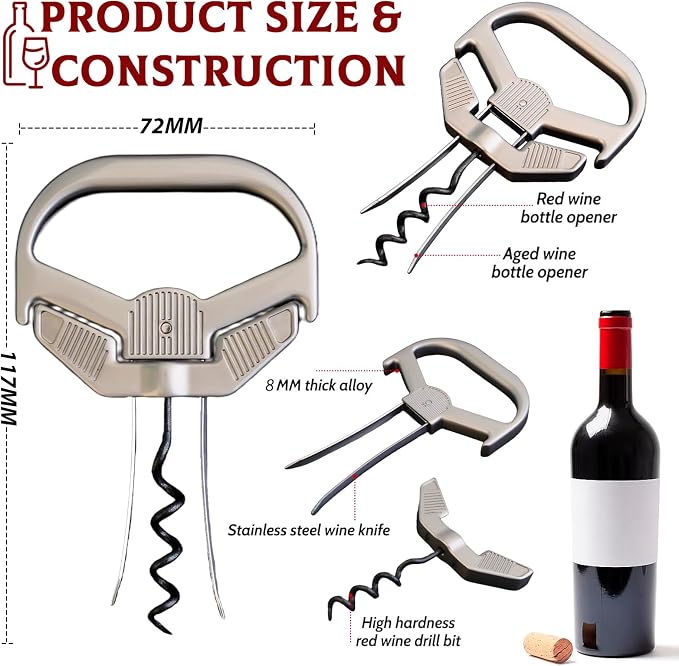 Ah So Wine Opener for Vintage Bottles, Old Wine Corkscrew with Portable Leather Case, Two Prong Cork Puller, for Wine Connoisseurs & Collectors to Uncork, Ideal Gifts for Wine Lovers (classic)
