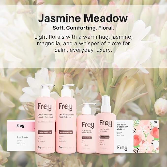 FREY Full Wash Laundry Care Bundle - Concentrated Liquid Laundry Detergent & Fabric Softener (Jasmine Meadow)