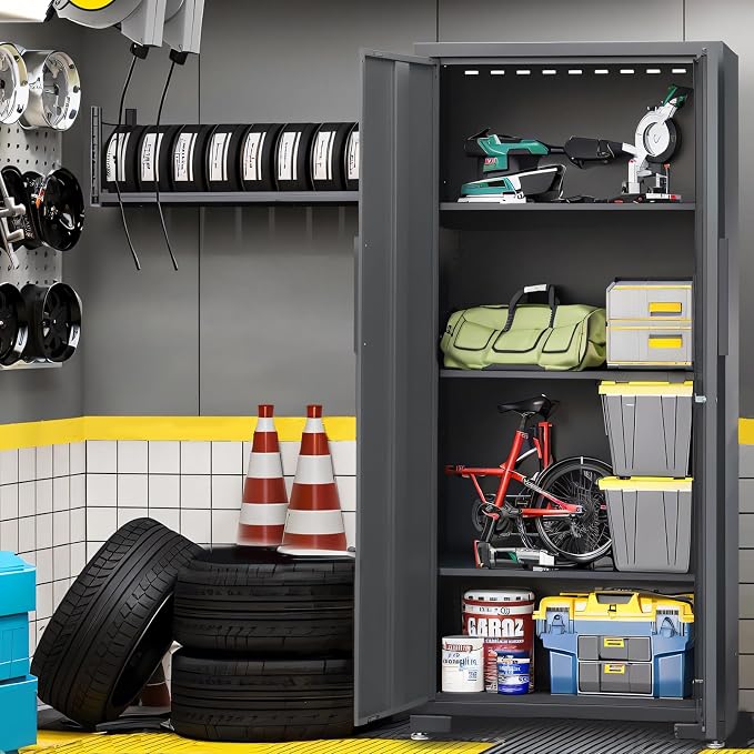 Torin Garage Storage Cabinets System, 9 Piece Workshop Cabinet Set in Black | Included Steel Drawers Rolling Chest,Locked Storage Cabinet, Perfect for Organizing Garage and Tools, 129.92", Black/Grey