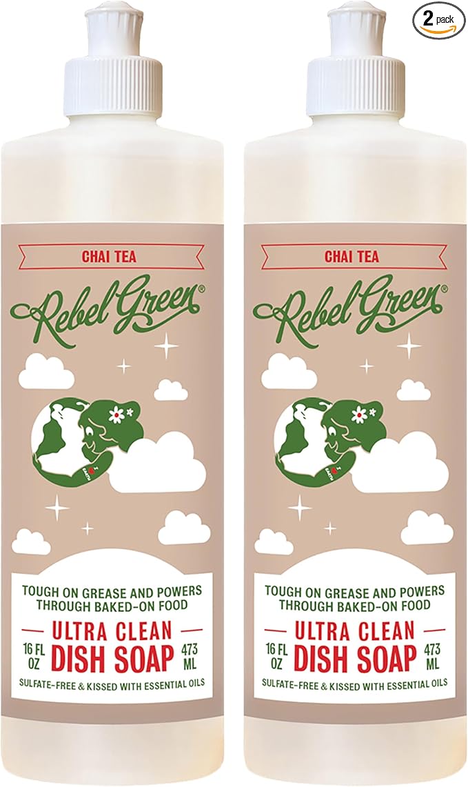 Rebel Green Super Deluxe Dish Soap - Plant-Based Sustainable Dishwashing Soap - Chai Tea Scent - 16 fl oz - 2 Pack
