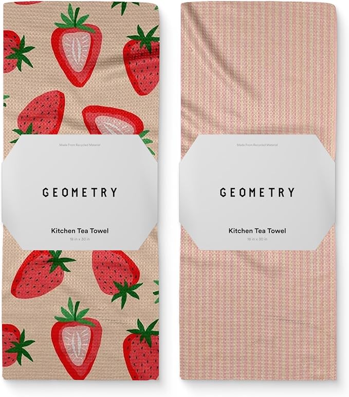GEOMETRY Spring Kitchen Towels - Quick Dry Microfiber Cloth Spring & Summer Dish Towels for Kitchen Drying - Premium Quick Dry Towel - Strawberry Sunshine, 18" x 30" - 2-Pack
