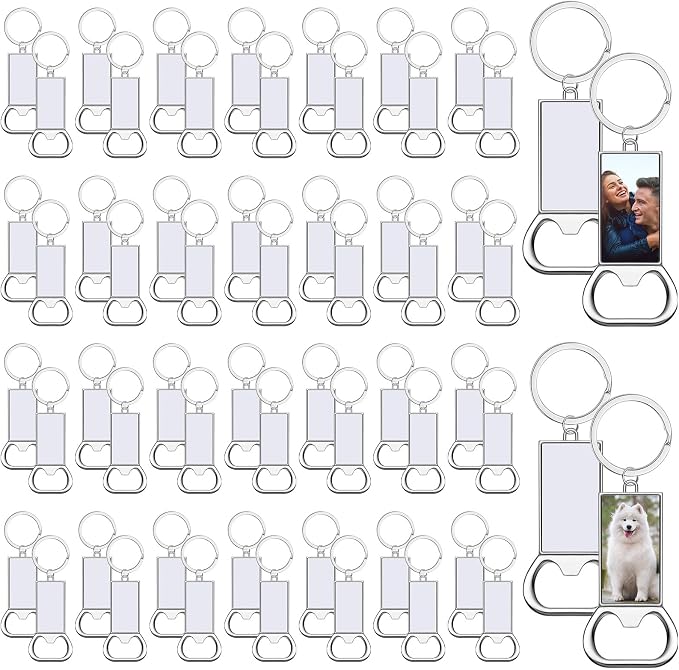 60 Pcs Sublimation Blanks Keychains Metal Bottle Opener Keychains Transfer Sublimation Key Rings for Photos (4.09 x 1.42 Inches)