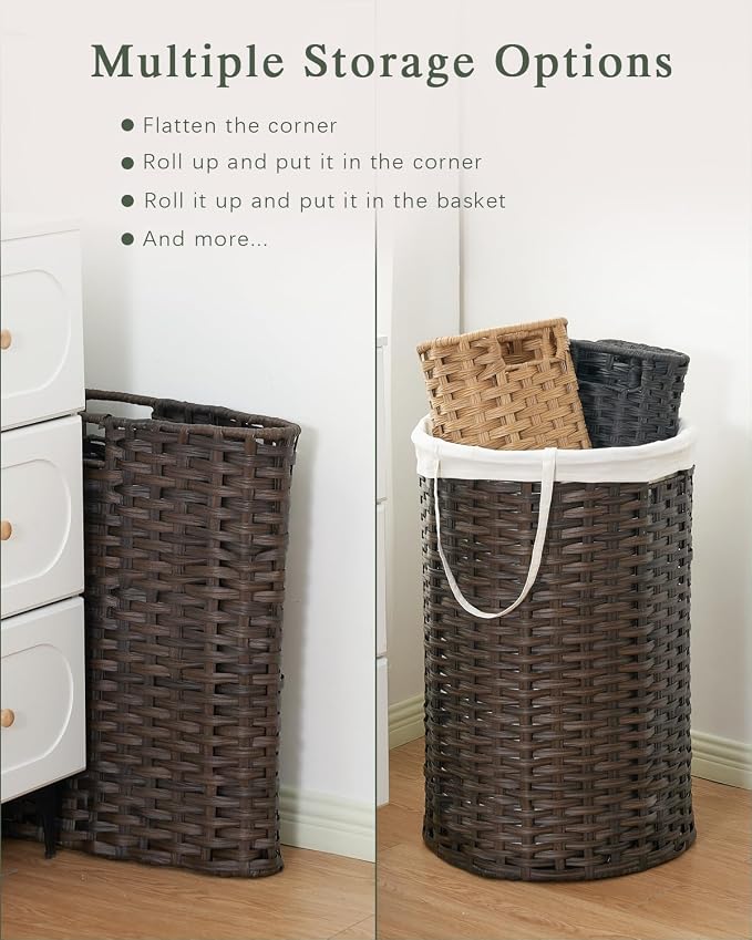 SETVSON Laundry Hamper Laundry Basket Round 19.0 Gal (72 L) Handwoven Rattan Hamper, Large Wicker Laundry Hamper with Removable Laundry Bag Handles 2 Mesh Bags for Bathroom Living Room Brown (No Lid)