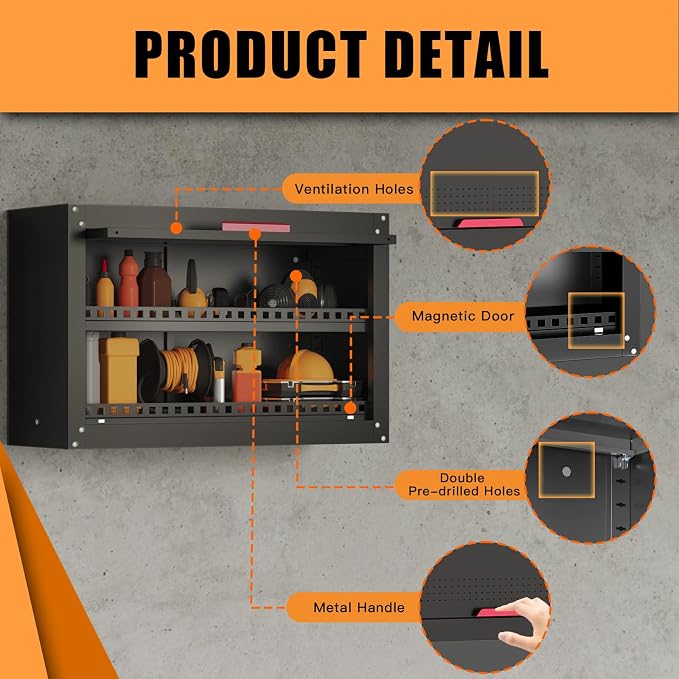 Eltean Garage Wall Cabinet,Up Flip Door Metal Wall Cabinet,Wall Mounted Metal Storage Cabinets with Doors and Adjustable Shelf for Garage,Utility Room and Basement