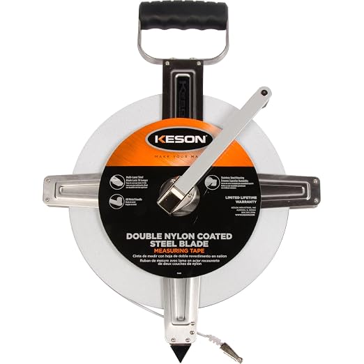 Keson SNR100M Nylon-Reinforced Steel Blade Tape Measure with Stainless Steel Housing, Zero Point at Tape End + .3-Meters and Ring End (Graduations: m, cm, mm), 100-Meter