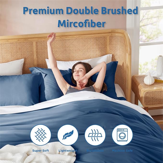 Nestl Navy Blue Duvet Cover King Size - Soft Double Brushed King Duvet Cover Set, 3 Piece, with Button Closure, 1 Duvet Cover 104x90 inches and 2 Pillow Shams