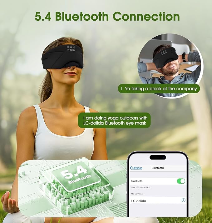 Sleep Mask with Headphones Bluetooth 5.4, LC-dolida Wireless Music Eye Mask for Sleeping Headphones with Soft Bamboo Cotton Cooling Breathable,Ultra-Thin Stereo Speaker for Side Sleepers-Ink