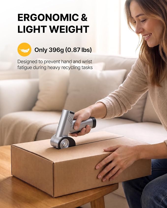 Electric Box Cutter, 4-Speed Cordless Electric Scissors for Heavy Duty Cardboard & Fabric, Rechargeable Cardboard Cutter with LED Light, Comes with a charging cable Storage Case & 2 Extra Blades（grey）