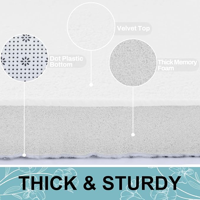 Smiry Memory Foam Bath Mat 44x24, Extra Soft and Absorbent Bathroom Mats, Non Slip Washable Carpet for Floor, Shower and Tub, White
