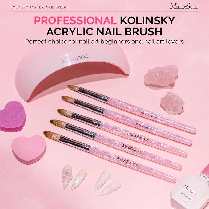 MelodySusie Kolinsky Acrylic Nail Brush,66% Kolinsky Hair,Professional Nail Art Brush for Acrylic Application, Aurora Collection Fine Glitter Brush, Size 6