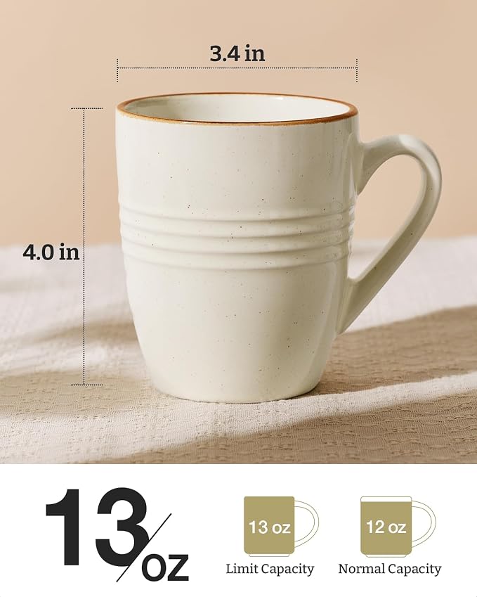 famiware Jupiter Coffee Mugs Set of 4, 13oz Coffee Mug, Microwave and Dishwasher Safe, Coffee Cups with Handle for Coffee, Tea, Cocoa, Milk, Vanilla White
