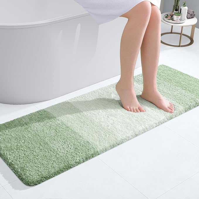 OLANLY Bathroom Runner Rugs Mat 47x17, Extra Soft Absorbent Microfiber Bath Rugs, Rubber Backing, Quick Dry, Washable Long Bath Mats for Bathroom, Tub and Shower, Home Decor Accessories, Sage Green