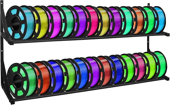 Upgrade 3D Printer Filament Storage Rack - Holds 24 Rolls, Heavy Duty Wall Bracket Shelves for ABS/PLA/TPU/Nylon Accessories, Spool Holders
