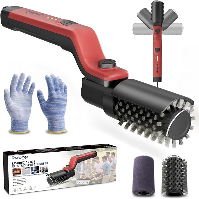 Electric Grill Brush, High Torque Grill Brush with 3-Speed Modes, 20kg Max Torque BBQ Cleaner Safe for Porcelain Cast Iron Stainless Steel, Reinforced Steel Bristles, for Fathers Day