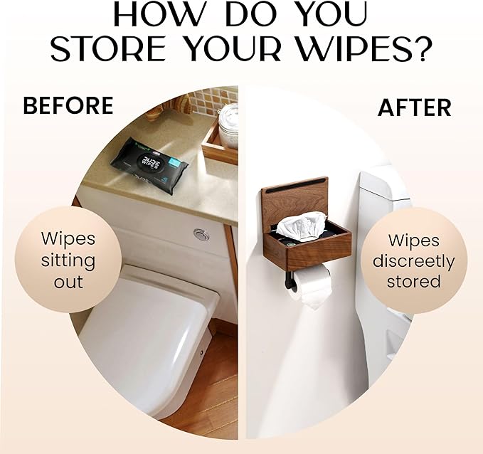 Day Moon™ - Toilet Paper Holder with Shelf - Modern Roll Holder for Bathroom - 1 Pack - Wall Mount - with Storage, Wood