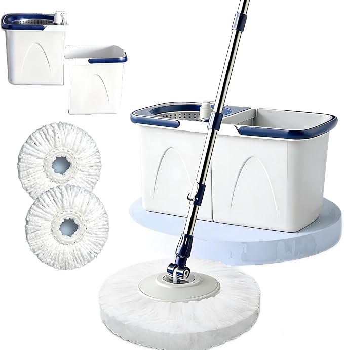 Spin Mop and Bucket Set - 360 Degree Microfiber Mop with Hands Free Wringer System, Multi Surface Floor Cleaning Mop for Hardwood, Tile, and Vinyl Floors