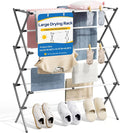 APEXCHASER 3-Tier Foldable Clothes Drying Rack, Metal Expandable Laundry Rack, 45.28" Height, Adjustable Width 24.76-35.51", Space Saving, Indoor Outdoor Use for Laundry, Towels, Shoes, Grey White
