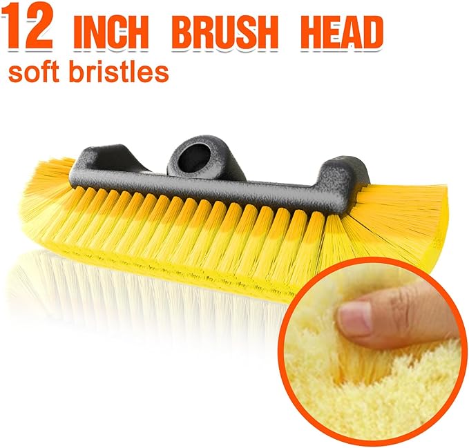 LAANPOLE 12FT Car Wash Brush with Long Handle, Car Cleaning Brush with 12 Inch Soft Bristle, Solar Panels Cleaner with Telescoping Pole for RV, Truck, Boat, House Siding