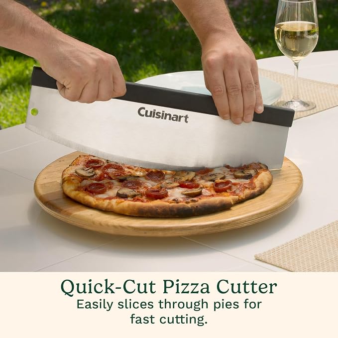 Cuisinart 3 Piece Deluxe Pizza Grilling Pack, 14” Round Pizza Stone for Oven and Grill, Includes Cutter and Foldable Stainless Steel Peel, Complete Set to Build Your Own Pizzas at Home