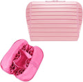 Travel Makeup Organizer Bag with Fold-Down Design and Adjustable Dividers, 27 Pockets & 3 Brush Storage Holders, Large Capacity Cosmetic Bags Toiletry Case - Pink