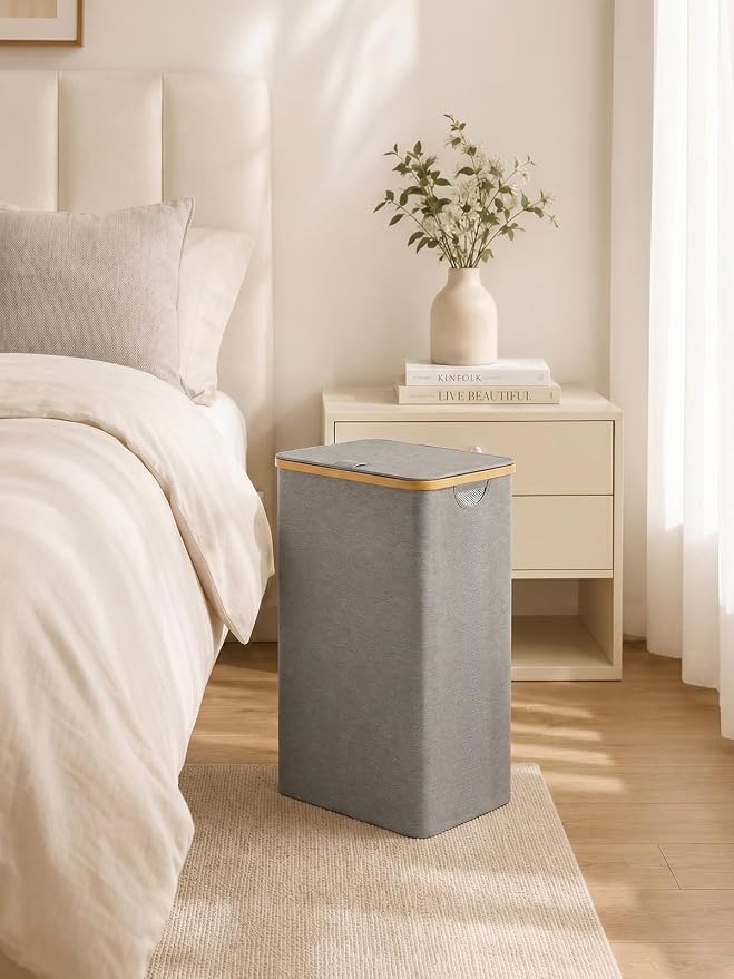iEGrow Laundry Hamper with Lid, 110L Large Laundry Hamper with Handle and Lid, Collapsible Clothes Basket Organizer with Removable Inner Bag for Clothes Toys Towels - Grey