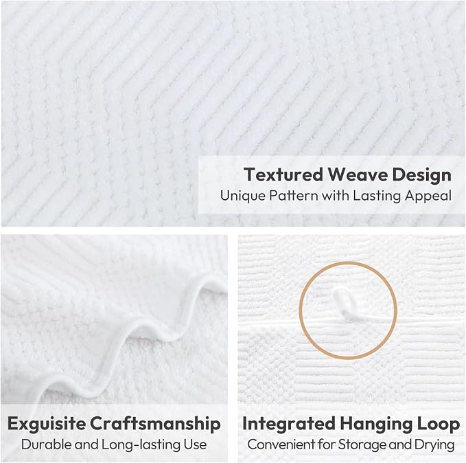 JML Bath Towels Set with Hook, 2 Pack, 30" x 60" | Microfiber, Lint Free, Oversized, Soft, Super Absorbent, Fast Drying, Use for Sport, Fitness, Yoga, Diamond Cross Grid White
