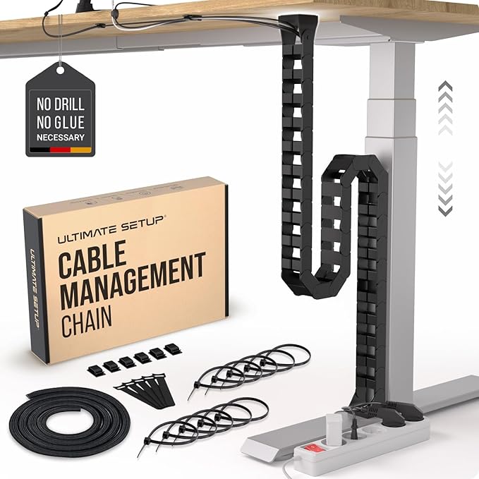 Ultimate Setup Under Desk Cable Management Vertebrae - Perfect for Sit Stand Desk - Wire Management - Adjustable Length - Flexible Cable Spine - Black, 133 cm