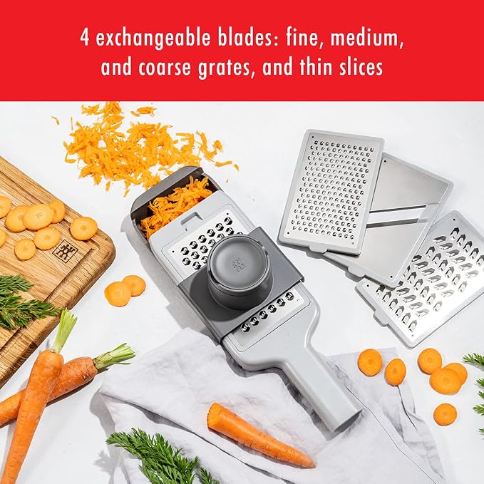 ZWILLING Z-Cut Multifunctional Grater, Mandoline, Faster Grating Technology, Zester, Rasp Grater, Slicer, Finger Guard, Grey