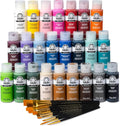 FolkArt 99445 24 Bottle Acrylic Craft Paint Set with 10 Pack of Brushes, 2oz, Colors May Vary