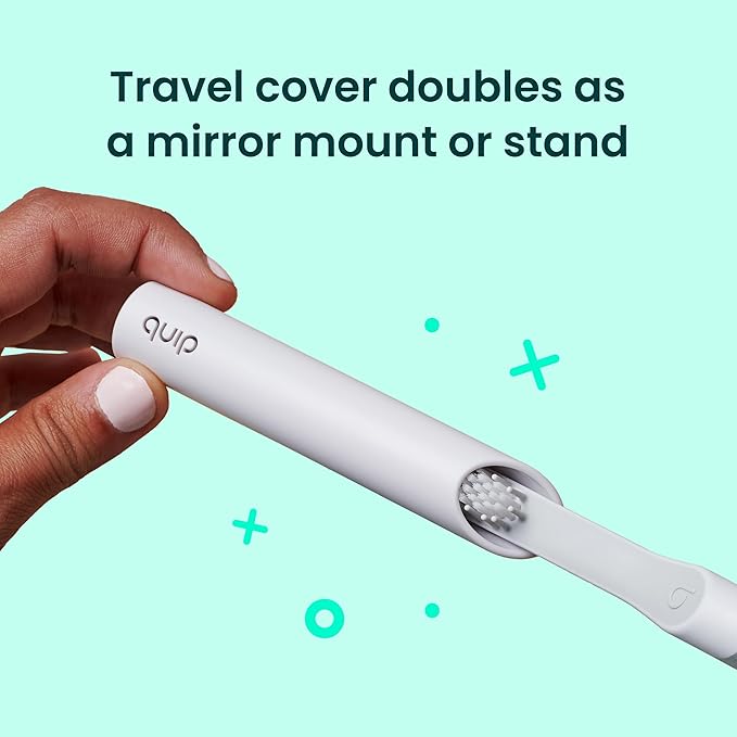 Quip Metal Sonic Electric Toothbrush for Adults - Time Travel & Soft Bristles with Travel Case & Replacement Brush Head - 3 Month Battery Life, Moonlight Champagne