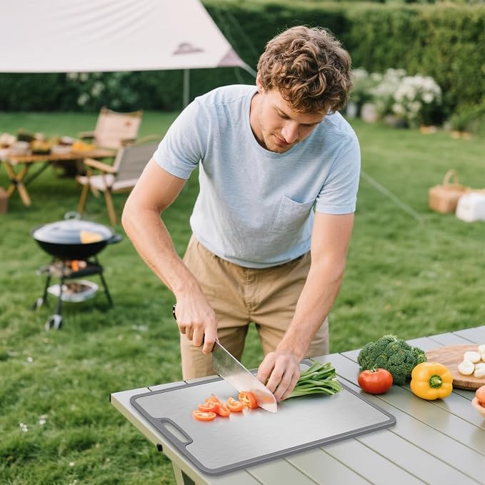 Titanium Cutting Boards for Kitchen,Non-Slip Titanium Cutting Board with Protective Edge Guard & Safe Grip Handle,Double Sided Food Grade,Easy to Clean, Safer, Healthier Choice 15”×11”