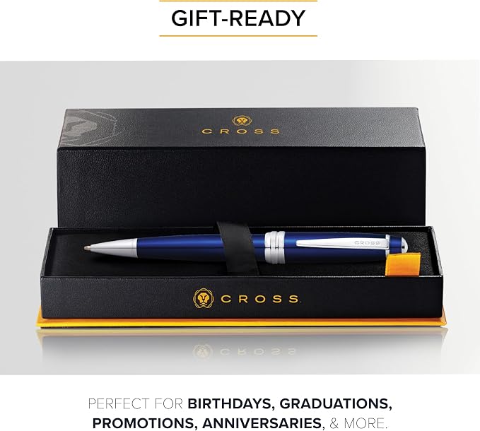 Cross Bailey Blue Lacquer Ballpoint Pen - Refillable Pen for Long-Lasting Use - Smooth Writing - Comfortable Grip - Stylish Distinctive Look - Black Ink - Corporate Gifts