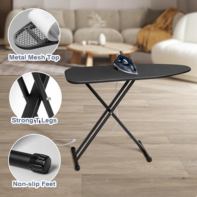 Duwee 13"×43" Ironing Board with Heat Resistant Cover Thicken Felt Pad | Folding Adjustable Height Compact Ironing Board,Strong Legs,Black