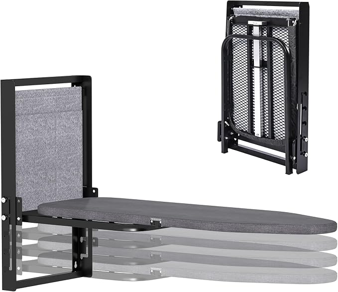 tonchean Compact Ironing Board Wall Mounted Height Adjustable 36x13 Inch | Foldable Iron Board Hanger Ironing Holder with Heat Resistant Cover & Silicone Iron Rest for Small Spaces, Home Laundry Room