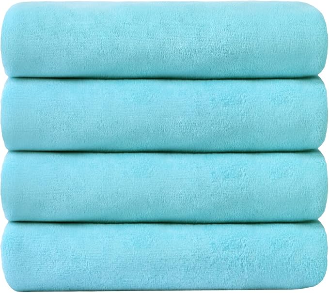 JML Microfiber Bath Towels, 4 Pack, 30" x 60", Aquamarine | Oversized, Ultra Soft, Super Absorbent, Fast Drying, Perfect for Bathroom, Shower, Sauna, Yoga, Gym