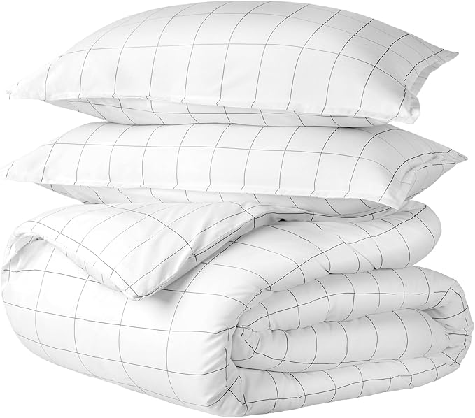 Bare Home Bedding Duvet Cover King Size - Premium 1800 Super Soft Collection - Lightweight, Cooling - Soft Breathable Bedding Duvet Cover (King, Grid - White/Grey)