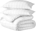 Bare Home Duvet Cover - Queen Size Bedding Set - Premium 1800 Super Soft Collection - Lightweight, Cooling - Soft Breathable Duvet Cover (Queen, Grid – White/Grey)