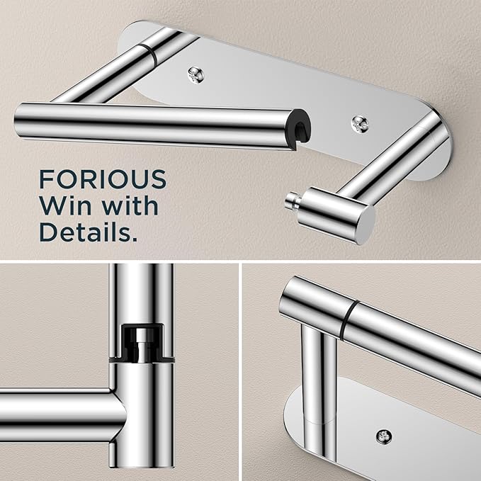 FORIOUS Toilet Paper Holder Wall Mount, Stainless Steel Rustproof Double Post Pivoting Tissue Roll Holder for Bathroom, Commercial Toilet Paper Dispenser (Chrome, Modern Round 1 Pack)